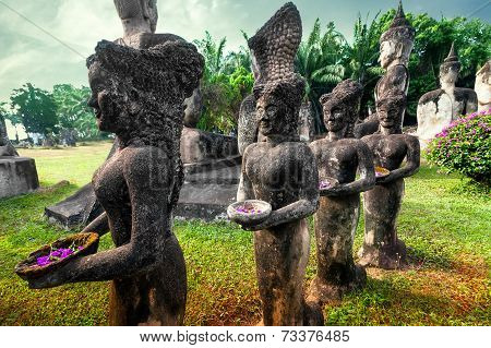 Mythology And Religious Statues At Wat Xieng Khuan Buddha Park. Vientiane, Laos
