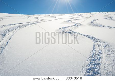 Freeriding On Fresh Snowy Slope