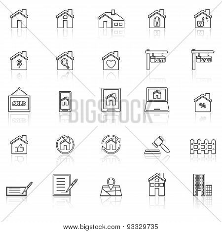 Real Estate Line Icons With Reflect On White
