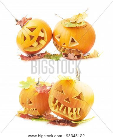 Two Jack-o'-lanterns pumpkin heads