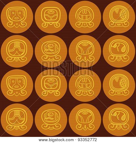 Seamless background with Maya calendar named days and associated glyphs