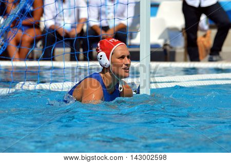 Budapest, Hungary - Jul 16, 2014. GORLERO Giulia (ITA, 1) is the goalkeeper of Italy. The Waterpolo European Championship was held in Alfred Hajos Swimming Centre in 2014.