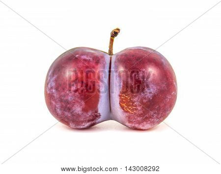 Plum twins isolated on white background fruit.