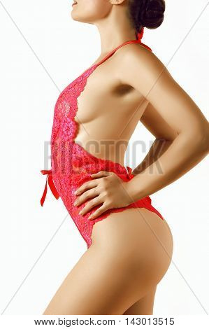 beautiful and sexy girl in red lace lingerie
