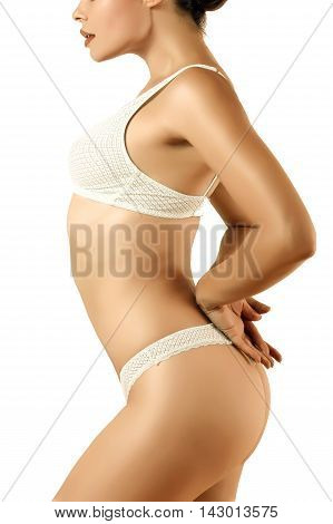 sexy girl in underwear of white color perfect figure