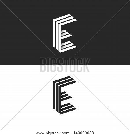 Logo E Letter, Initial Monogram Emblem, Isometric Geometric Shape, Black And White Graphic Design El