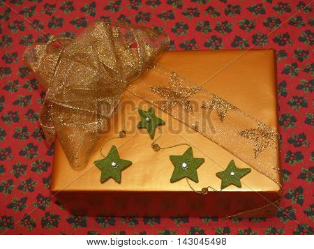 Very luxury wrapping gift with bow and stars