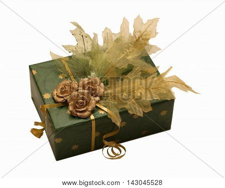 Very luxury packed present with leaves and flowers
