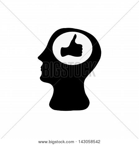 silhouette of a head with a sign like