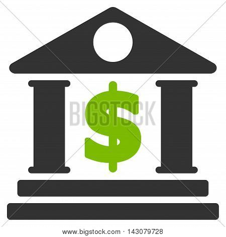 Dollar Bank icon. Vector style is bicolor flat iconic symbol with rounded angles, eco green and gray colors, white background.