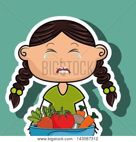 girl cry plate vegetables vector illustration graphic