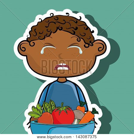 boy cry plate vegetables vector illustration graphic