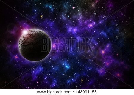 Beautiful stars planets on night sky galaxy background