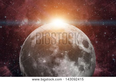 Solar System - Earths Moon. The Moon is Earth's only natural satellite. It is one of the largest natural satellites in the Solar System. Elements of this image furnished by NASA.