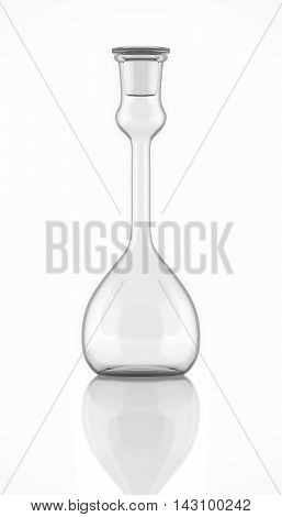 3D render. illustration. Empty laboratory glassware with reflection isolated on white.Test tube empty on the reflection worktop