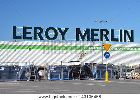 CIRCA AUGUST 2016 - GDANSK:  logo of Leroy Merlin. Leroy Merlin is a French home-improvement and gardening retailer. It was founded in 1923 by Adolphe Leroy and Rose Merlin.