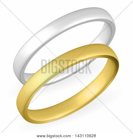 Realistic gold and silver ring on white background.