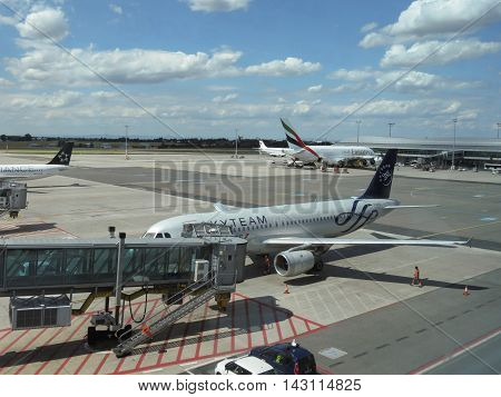 Airbus 737 Of The Skyteam And Airbus A380 Of The Emirates Airlin