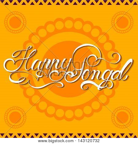 Happy Pongal. South Indian harvesting festival poster on yellow background.