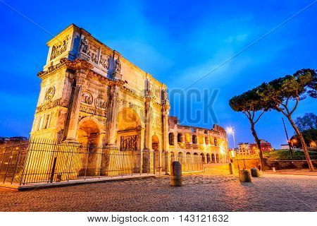 Rome Italy. Arch of Constantine commemorate emperor victory over Maxentius in 312AD Roman Empire civil war