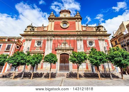 Seville Andalusia Spain. Baroque style church of El Salvador in Plaza del Salvador 17-18th century.
