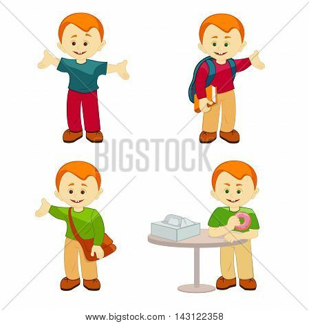 Cartoon school children isolated on white background. Success people concept vector illustration. Group of kids going to school.School kids happy character vector.Schoolboys positive smiling children