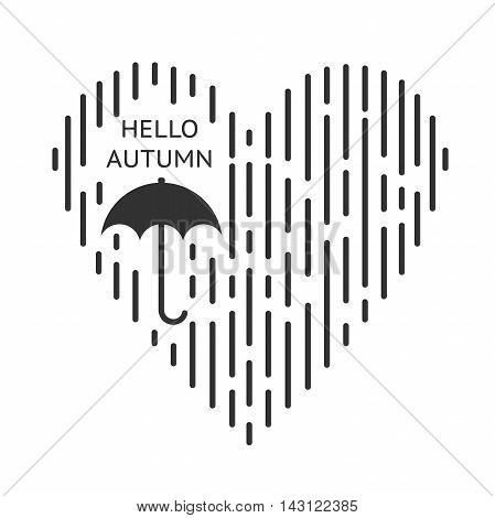 vector black icon rain, heart shape, icon umbrella under raindrops, the icon contains the word 