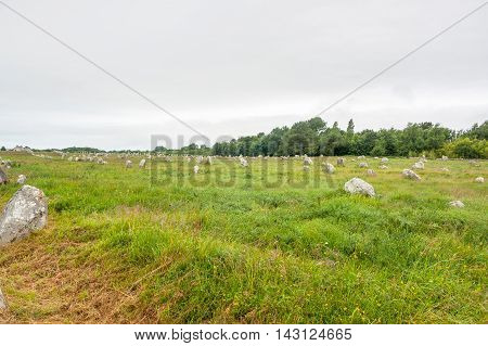 scenery around the Carnac stones a megalithic site in Brittany France