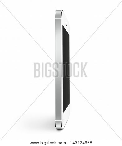 White smart phone blank screen mock up profile stand 3d illustration. Mockup of smartphone empty display isolated. Cellphone space monitor mock-up side.