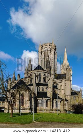 Coutances Cathedral is a Gothic Roman Catholic cathedral constructed from 1210 to 1274 in the town of Coutances Normandy France
