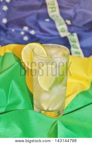 Fresh Lime Caipirinhas On Brazilian Flag