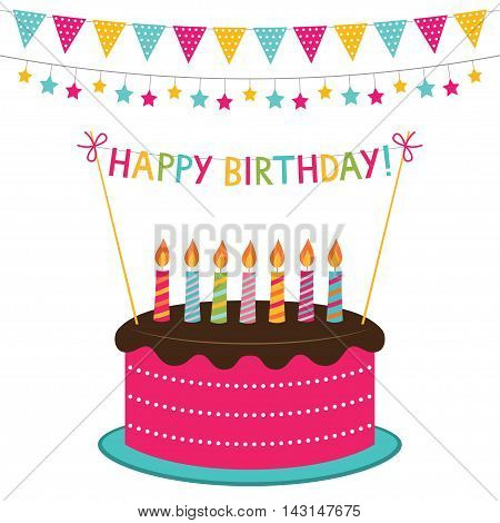 Birthday greeting card with a cake and decoration