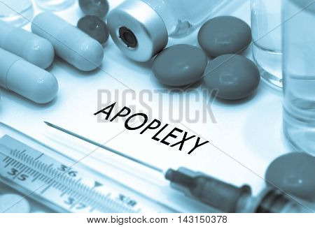 Apoplexy. Treatment and prevention of disease. Syringe and vaccine. Medical concept. Selective focus