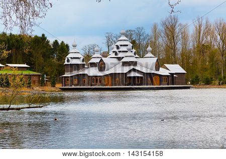 Wooden ancient style temple at Pairi Daiza, Belgium