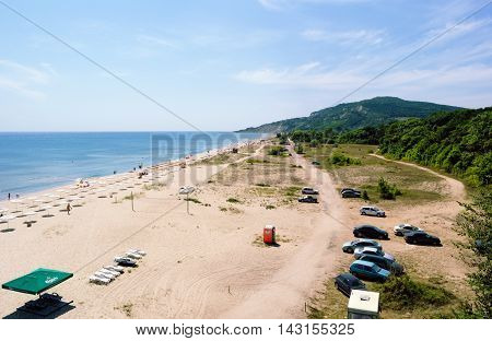 ALBENA, BULGARIA - AUGUST 31, 2011: Summer Beach to the South of the Bulgarian Seaside Resort Albena оn August 27, 2011 in Albena, Bulgaria