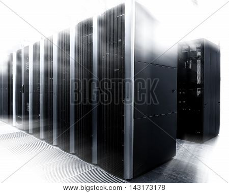 An interior shot of a computer data center