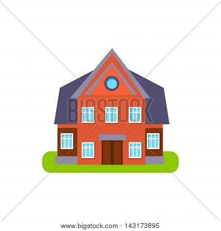 Family Cotage Suburban House Exterior Design Primitive Geometric Flat Vector Drawing Isolated On White Background