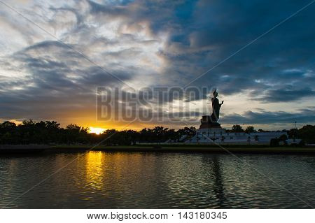 Walking Buddha Statue At Buddhamonthon (phutthamonthon), Buddhist Park In Nakhon Pathom, Thailand, I