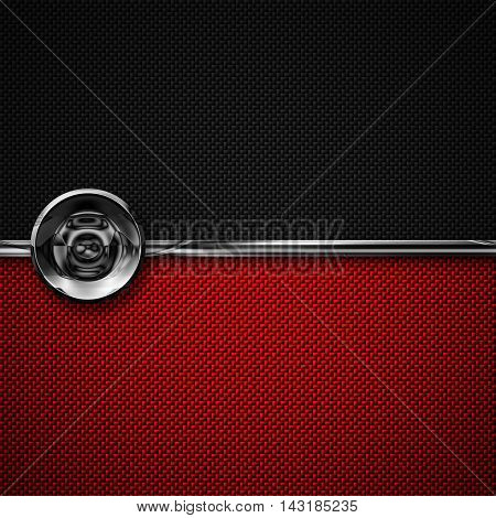 red black carbon fiber and circle chromium frame. metal background. material design. 3d illustration.