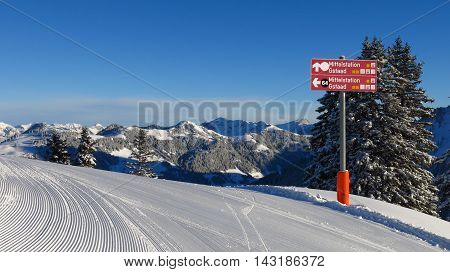 Signboard on top of Mt Wispile ski area in Gstaad.