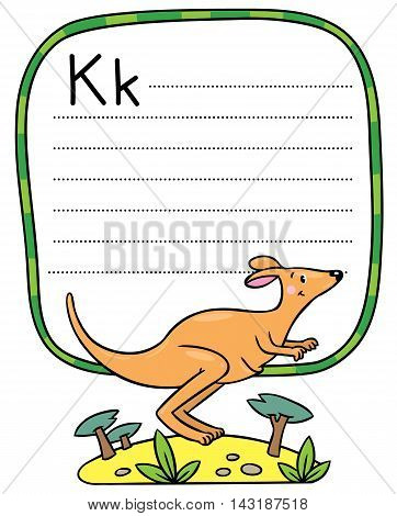 Little Kangaroo, Illustration For Abc. Alphabet K