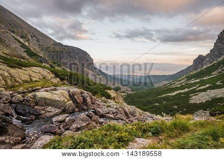 Mountain Landscape with Creek Flowing over the Rocks. Mlynicka Valley High Tatra Slovakia.