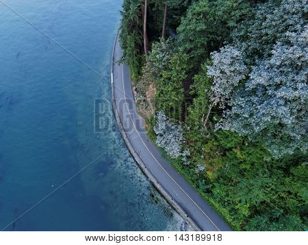 Stanley Park Seawall with Blue Ocean, Vancouver, British Columbia, Canada