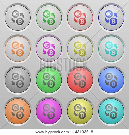 Set of Euro Bitcoin exchange plastic sunk spherical buttons.