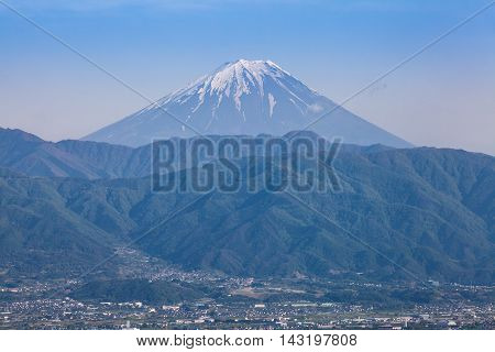 Mount Fuji and Kofu city in spring season