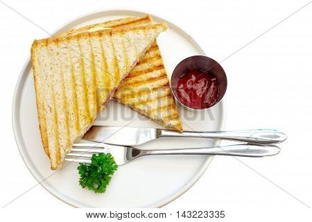 Ham and cheese sandwich on white background