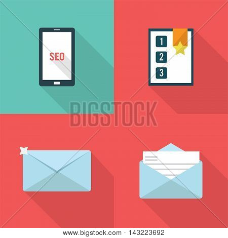 Set of great flat icons with style long shadow icon and use for search engine optimization, internet , marketing, advertising and much more.