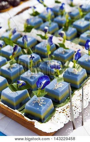 Thai desserts made of Butterfly Pea flowers