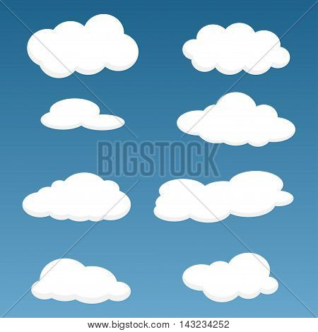 Set of clouds on blue background. Vector illustration