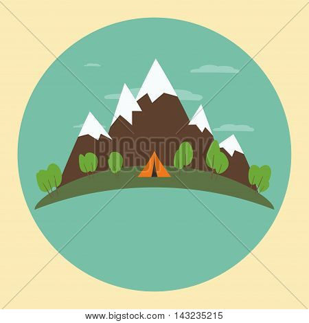 Mountain trekking, hiking, climbing and camping equipment. Object set. Hiking trail concept, flat style.
